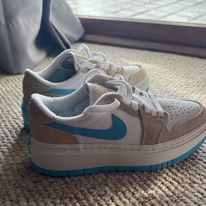 Nike Air- White and Teal Casual Sneakers with Tan Accents